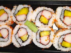 Macro shot of a California Maki sushi.